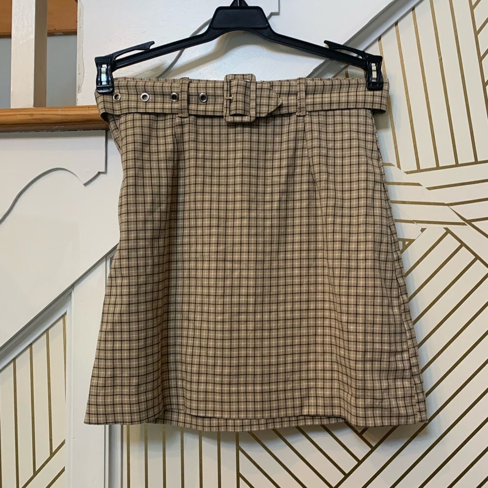H&M Plaid Belted Skirt